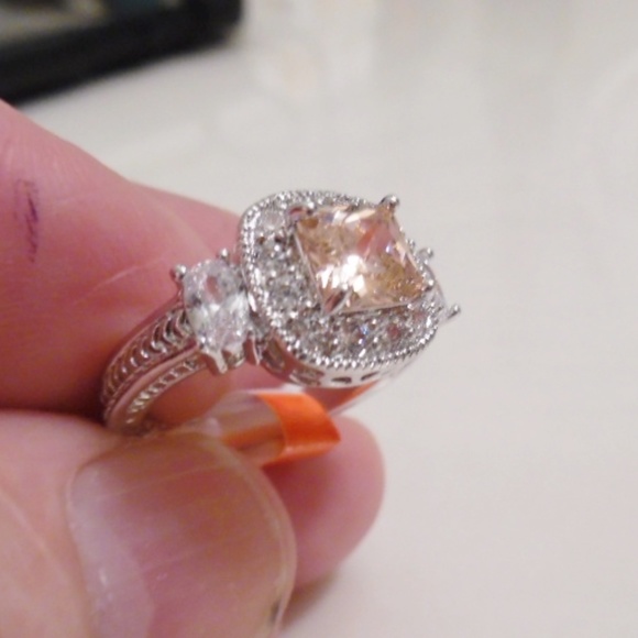 RSC PINK PRINCESS CUT CZ ACCENT HALO RING - Picture 2 of 4